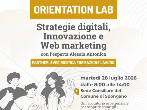Locandina Orientation Lab Strategie digitali, innovazione e web marketing, Spongano 28 luglio 2026